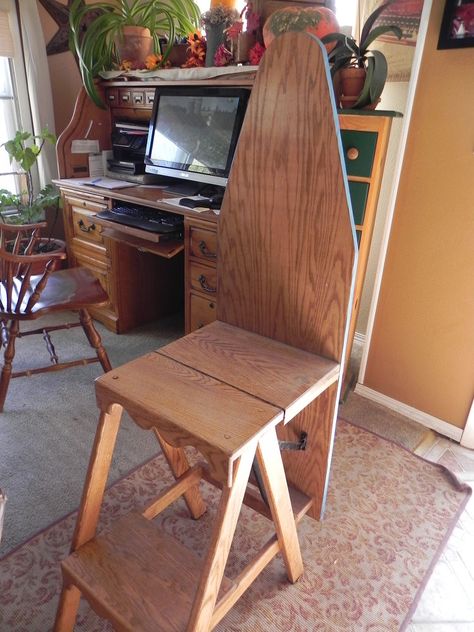 What would you do with this? Ironing Board Chair, Diy Ironing Board, Stepping Stool, Beautiful Vanity, Ironing Board, Cafe Chairs, Diy Chair, Southern Belle, Wood Work