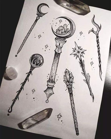 Stab Tattoo, Kinds Of Magic, Wormhole Tattoo, Witchcraft Tattoos, Professional Tattoo Kits, Element Tattoo, Wand Tattoo, Kunst Tattoos, Elements Tattoo