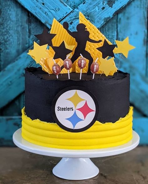 Pittsburgh Steelers Cake Ideas, Steelers Party Ideas, Sports Themed Cakes For Men, Steelers Birthday Cake, Steelers Birthday Party Ideas, Steelers Cake Ideas, Steelers Birthday Party, Steelers Happy Birthday, Pittsburgh Steelers Cake