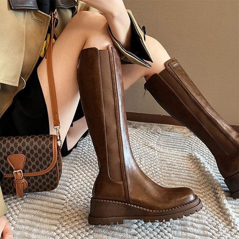 Boots Riding Boots For Women, Long Shoes Women, Boots For Women Knee High, Chunky Knee High Boots, Long Boots For Women, Long Brown Boots, Brown High Boots, Knee High Riding Boots, Long Shoes