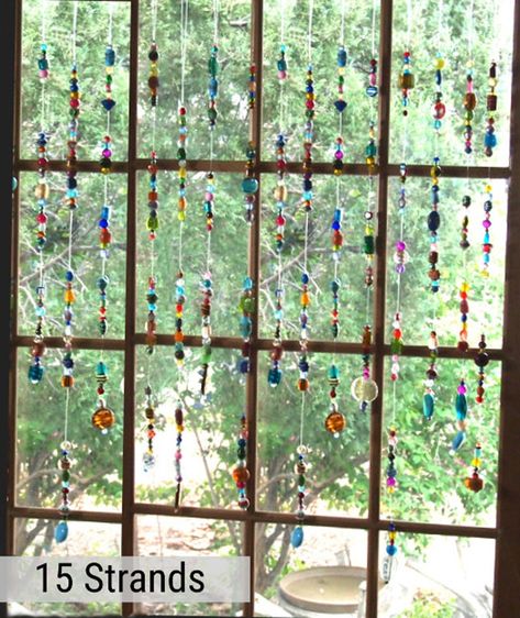 Wire Sun, Carillons Diy, Bead Curtain, Rainbow Tree, Diy Wind Chimes, Hanging Beads, Beaded Curtains, Handmade Glass Beads, Chicken Wire