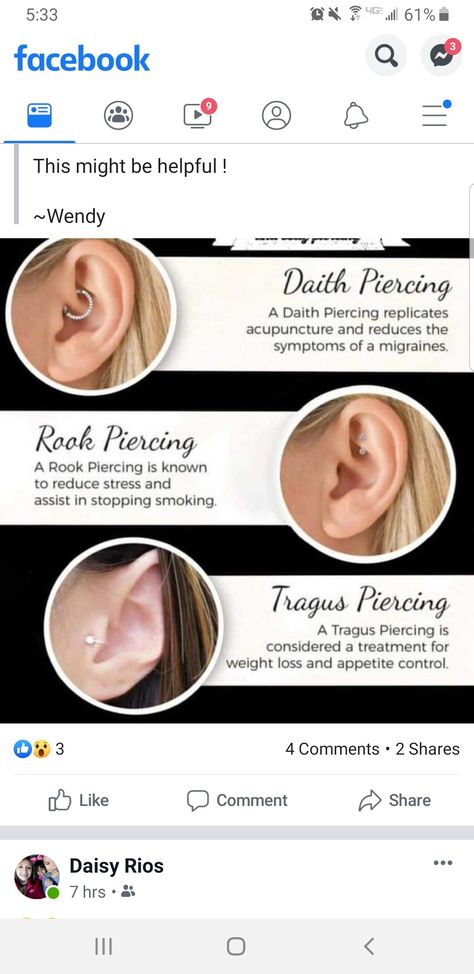 Piercings That Help With Headaches, Piercing That Helps With Headaches, Ear Piercing Pressure Points, Ear Pressure Points Piercing, Migraine Piercing Health, Pressure Point Ear Piercing, Pressure Point Piercing, Piercing Pressure Points, Ear Piercings And What They Help With