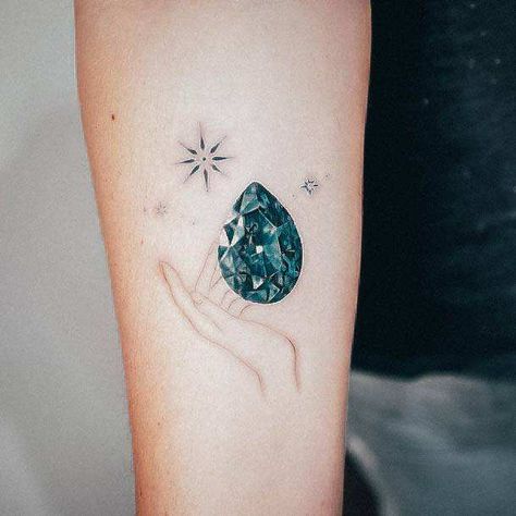 May Birth Stone Tattoo, Emerald Stone Tattoo, Emerald Crystal Tattoo, Emerald Tattoo Ideas, Green Gem Tattoo, December Birthstone Tattoo, Turquoise Stone Tattoo, Crystals Tattoo Ideas, Gem Tattoos For Women