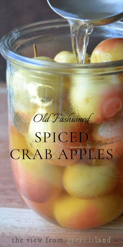 Old Fashioned Spiced Crab Apples is a vintage pickled apple recipe that makes the perfect side to any fall meal and is a must at Thanksgiving! #easy #recipe #healthy #Thanksgiving #canning #apples #fallcanning #spicedapples #apples #fallsidedish #Thanksgivingsidedish #pickling #crabapples #forage Canned Spiced Crabapples, How To Preserve Crab Apples, Canning Whole Crab Apples, Crabapple Recipes Easy, Pickled Crab Apple Recipes, Spiced Crab Apple Recipes, Crab Apple Recipes Easy, Crab Apple Cider Recipe, Canning Crab Apples