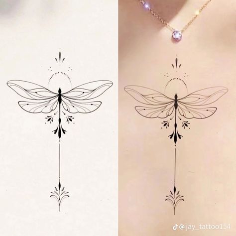 Small Dragonfly Tattoo Semicolon, Dragonfly Tattoo Sketch, Spiritual Dragonfly Tattoo, Dragonfly Sternum Tattoo Women, Ornamental Dragonfly Tattoo, Dragonfly Underboob Tattoo, Dragonfly Sternum Tattoo, Dragonfly Back Tattoo, Dragonfly Mandala