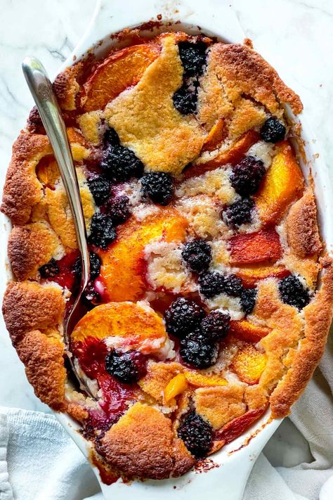 Peach Cobbler with Blackberries | foodiecrush.com Easy Paleo Pancakes, Blackberry Peach Cobbler, Paleo Pancake Recipe, Best Peach Cobbler, Blackberry Cobbler Recipe, Fresh Peach Cobbler, Southern Peach Cobbler, Paleo Friendly Recipes, Blackberry Recipes