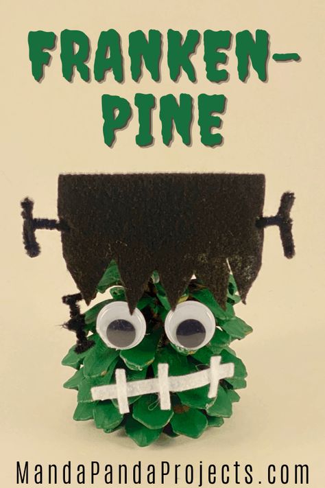 Pine Cone Crafts make the best Holiday decorations for kids and this Pine Cone Frankenstein is no exception! This fun and easy halloween craft for kids who love to get spOOky! Pinecone Crafts Halloween, Pine Cone Halloween Craft, Halloween Pinecone Crafts, Spooky Craft, Pinecone Art, Artsy Projects, Spooky Diy, Pinecone Crafts, Cone Crafts