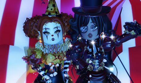 Royale high girl outift idea original circus couple #royalehighroblox #rh #royalehigh #roblox #outift #outiftidea Clown Outfit Royale High, Hatsune Miku Royale High, Clown Royale High, Royale High Clown Outfit, Circus Couple, Scene 2000s, Royal High Outfits Ideas Cheap, Rh Outfits, Rh Design