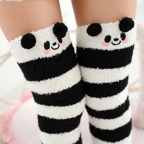 Fuzzy Thigh High Socks, Stockings Socks, Panda Socks, Pastel Style, Japanese Animals, Kawaii Socks, Fishnet Socks, Panda Party, Pretty Accessories