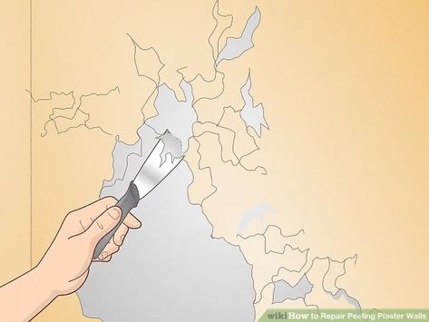 6 Ways to Repair Peeling Plaster Walls - wikiHow Sanding Plaster Walls, How To Repair Plaster Walls, Fix Plaster Walls, Plaster Ceiling Repair, Repairing Plaster Walls, Painting Plaster Walls, Veneer Plaster, Ceiling Repair, Stucco Ceiling