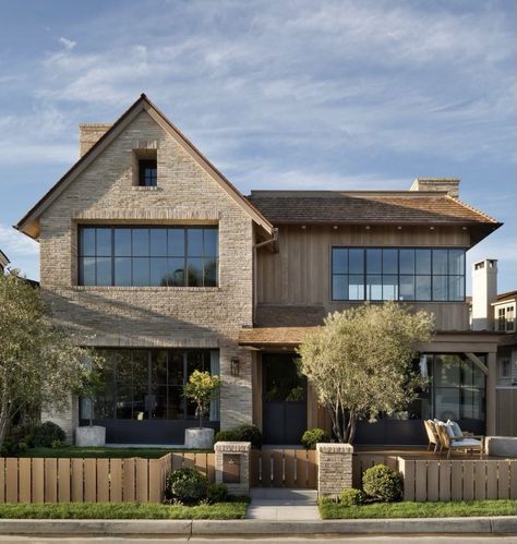 Vertical Wood Siding, Eric Olsen, Modern Brick House, Transitional Exterior, Brighton Houses, Transitional Home, Brick And Wood, Modern Farmhouse Exterior, Amber Interiors