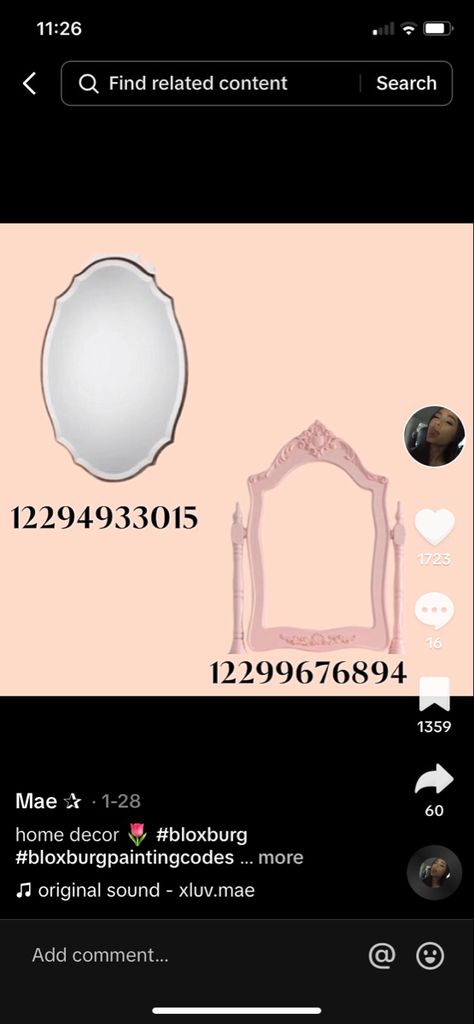 Bloxburg Round Mirror Decal Codes, Round Mirror Decals Bloxburg, Bloxburg Window Decals Codes For Roof, Bloxburg Mirror, Mirror Decals Bloxburg, Bloxburg Mirror Decals, Bloxburg Photos, Roblox Poster, Kawaii Cafe