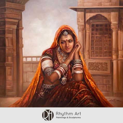 Traditional Woman, Rhythm Art, Landscape Photography Art, Rajasthani Painting, Human Sketch, Rajasthani Art, Indian Art Gallery, Traditional Culture, Cute Canvas Paintings