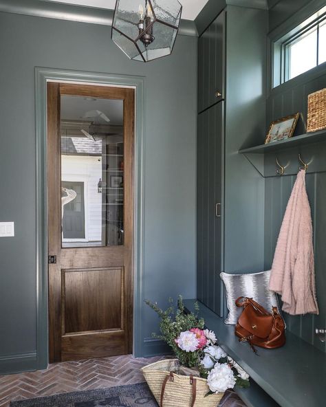 Park & Oak on Instagram: “The perfect shade of green in the mudroom at our #POelmstreetnewbuild !” Blue Green Paints, Behr Paint Colors, Mudroom Design, Green Inspiration, Green Paint Colors, Hello Lovely, Green Paint, Farrow Ball, Blue Paint