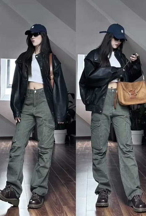 Nyc Outfits, Korean Fashion Winter, Fall Fit, Leather Jacket Outfits, Casual Day Outfits, Asian Outfits, Dope Outfits, Types Of Fashion Styles, Black Jacket