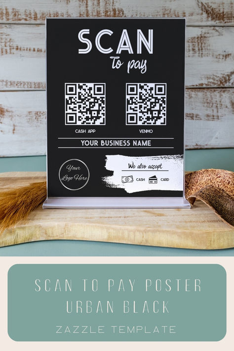 These urban black scan to pay sign poster are customizable and your business info is easy tot add **also as instant download**. With 2 QR codes you can choose venmo, paypal, cashapp or any other payment app to link to your sign for customers to easily pay for there purchase. 
This urban black collection is most suitable for extreme sport brands, shoes and clothing, tattoo and barber shops. The urban, masculine and unique style makes this design stand out. Scan To Pay Sign, Scan To Pay, Reference Ideas, Extreme Sport, Design Stand, Sports Brands, Qr Codes, The Urban, Sign Poster