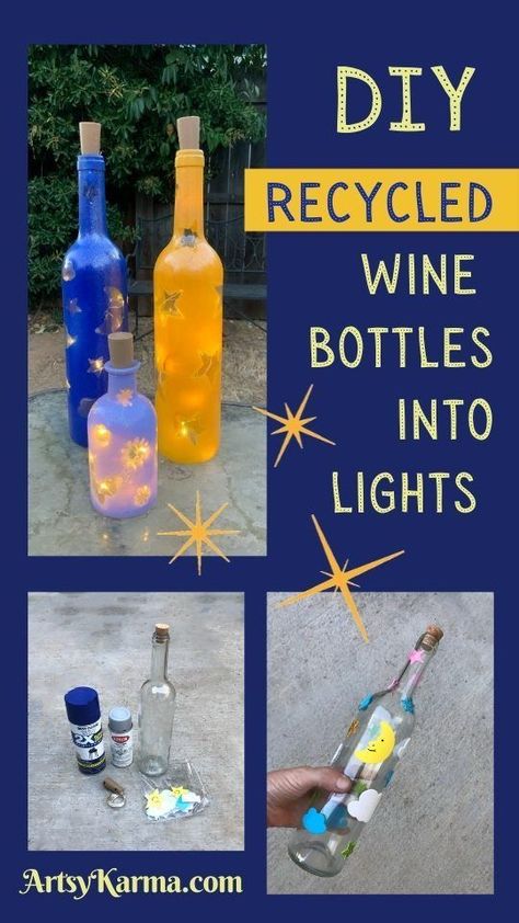 These bottle lights can be a simple and glamorous way to decorate your space the DIY way. Illuminate areas of your home with fairy lights within glittered bottles. Plus, they are easy and quick to make. Wine Bottle Night Light Diy, Lighted Wine Bottles Diy, Bottle Lights Ideas Diy Projects, Diy Wine Bottle Crafts With Lights, Wine Bottle Lights Diy, Easy Wine Bottle Painting Ideas, Bottle Lights Ideas, Wine Bottle Fairy Lights, Camper Decorating