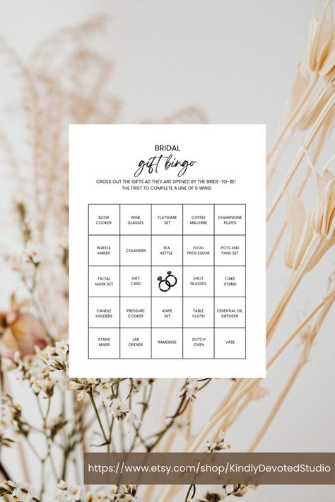 Bridal Shower Gift Bingo Game Bingo Bridal Shower Game, Gift Bingo, Road Trip Bingo, Summer Bingo, Blank Bingo Cards, Bingo Games For Kids, Bingo Online, Free Bingo Cards, Bingo Template