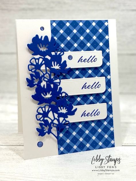 Blue Cards, Hello Cards, Card Making Supplies, Flower Backgrounds, Homemade Cards, Stamp Set, Stampin Up, Thinking Of You, Card Making