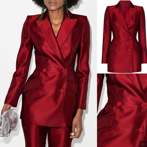 Tuxedo Prom, Ladies Outfits, Ladies Blazer, Tuxedo Wedding, Long Blazer, Tuxedos, Red Satin, Red Silk, Prom Party Dresses