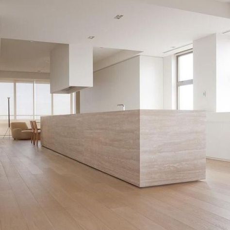 Interior Minimalista, Stone Kitchen, Wooden Floors, 아파트 인테리어, Kitchen Island Design, Loft Design, Kitchen Marble, Minimalism Interior, Minimalist Kitchen