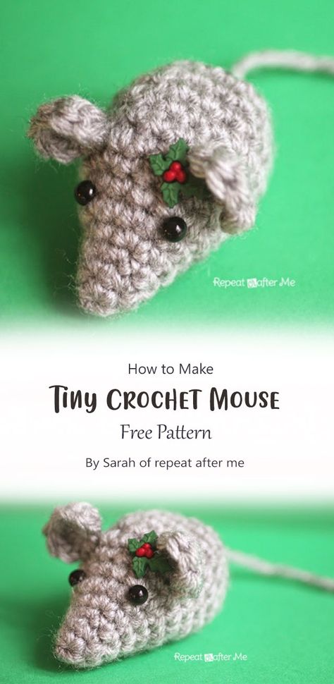 This free crochet pattern by Sarah of repeat after me is perfect for both beginners and experienced crocheters alike. With this tiny crochet mouse amigurumi pattern, you can transform your leftover yarn scraps into a charming little toy or decoration. Crocheted Mouse Free Pattern, Crochet Mouse Ornament, Crochet Mouse Cat Toy, Tiny Crochet Amigurumi, Free Crochet Mouse Pattern, Crochet Mice Free Pattern, Crochet Christmas Mouse, Mouse Pattern Free, Mouse Crochet Pattern Free