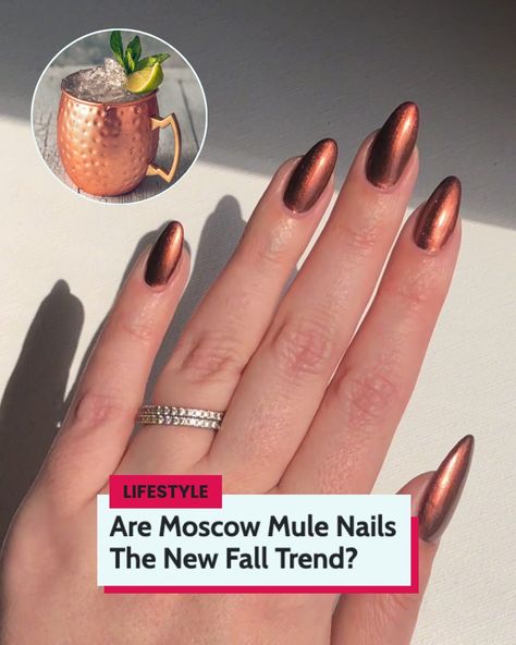 can you keep up?? moscow mule nails are the newest fall trend and I’m quite literally obsessed. tap the link in our bio to get everything you need to show your nail tech this new nail inspo — we have more fall cocktail nail designs just for you. 😉 📸 @opi on TikTok #nails #trend #viral #moscowmule #chrome Moscow Mule Nails Chrome, Mule Nails, Moscow Mule Nails, Tiktok Nails, Mani Ideas, Fall Cocktail, Nails Chrome, Nails Trend, 2024 Nails