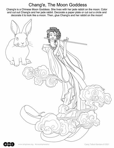 Chang'e The Chinese Moon Goddess Handout | Art Sphere Inc. Chinese Moon Goddess, Chinese Moon Festival, Goddess Names, Cultural Crafts, Chinese Festival, Ancient Chinese Art, Moon Festival, Fun Printables, Goddess Art