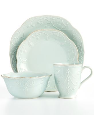 Lenox Dinnerware, French Perle Ice Blue 4 Piece Place Setting Lenox French Perle, Casual Dinnerware, Motifs Perler, Stoneware Dinnerware Sets, White Dishes, Stoneware Dinnerware, Tea Stains, Wedding Registry, Dinner Sets