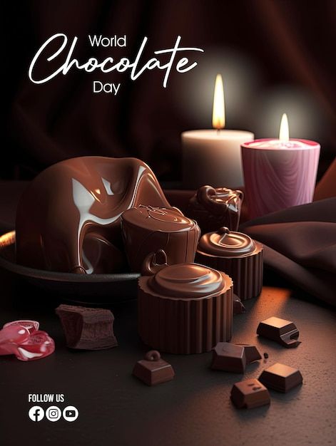 A poster greeting world chocolate day | Premium Psd #Freepik #psd #chocolate-day #chocolate-illustration #cocoa-background #chocolate-background World Chocolate Day Creative Ads, Chocolate Poster Design, Chocolate Typography, Cocoa Background, Chocolate Poster, Background Chocolate, Chocolate Illustration, Chocolate Background, World Chocolate Day