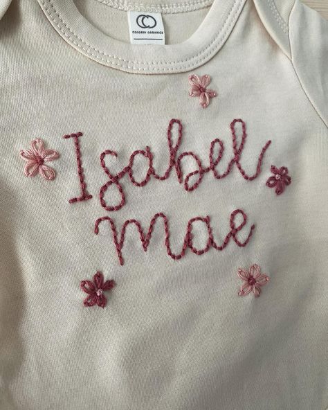 Absolutely ADORE the flower request on this newborn onesie! PLEASE always request special customizations- I’d love to make something personal for you! #newbornbodysuit #newbornonesie #custominesie #customembroidery #handembroidery Embroidered Baby Onesie, Embroidered Onesie Girl, Baby Onesie Embroidery, Hand Embroidered Onesie, Embroidered Baby Clothes, Embroidered Onesie, Newborn Bodysuit, Newborn Onesies, D Love