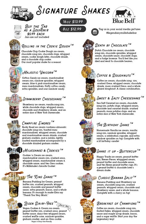 Legendairy Milkshake Bar Menu