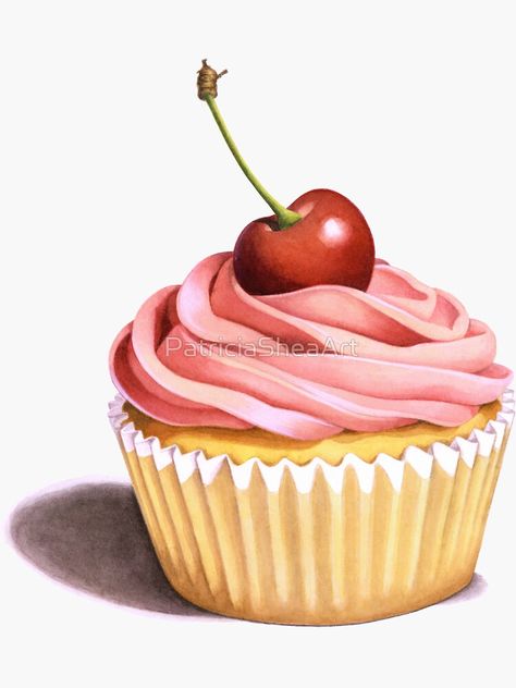 "Pink Cupcake" Sticker for Sale by PatriciaSheaArt | Redbubble Cupcake Vintage, Cupcake Clipart, Cupcake Illustration, Cupcake Drawing, 귀여운 ��음식 그림, Cake Illustration, Oreo Cupcakes, Cupcake Art, Pink Cupcakes