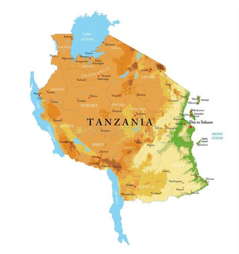 Tanzania highly detailed physical map vector illustration Tanzania Map, Cities Illustration, Ecuador Map, Physical Map, Tanzania Africa, Dar Es Salaam, Big Cities, Arusha, Africa Map