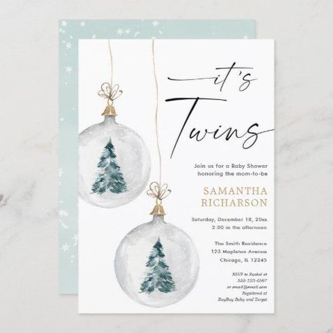 $2.95 | It's Twins Winter Christmas baby shower #gender neutral, gold white green, winter baby shower, christmas tree watercolor, simple elegant minimal, christmas ornament, evergreen tree, twins baby shower, christmas twins, boy girl twins gender neutral Twin Baby Shower Invitations, Charm Art, Winter Baby Shower Themes, Twins Baby Shower Invitations, Minimal Christmas, Christmas Baby Shower, Twins Baby Shower, Baby Shower Winter, Christmas Invitations