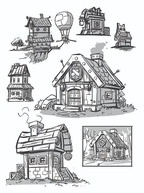 Drawing Thoughts, Derek Laufman, Fantasy Environment, Environment References, Cartoon Building, Viking Village, Drawings Tutorials, Sketchbook Inspo, Cartoon House