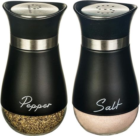 Amazon.com: Salt and Pepper Shakers Set, Glass Bottom Salt Pepper Shaker with Stainless Steel Lid for Kitchen Gadgets Cooking Table, Camp,BBQ Spice Shaker Containers, BBQ Seasoning Jars (Black): Home & Kitchen Glass Salt And Pepper Shakers, Bbq Spice, Camping Bbq, Stainless Kitchen, Spice Shaker, Bbq Seasoning, Kitchen Containers, Simple Aesthetic, Salt Shaker