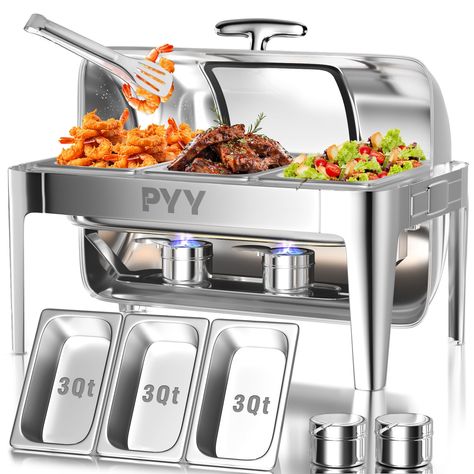 PRICES MAY VARY. Sleek & Sturdy - The entire roll top chafing dish buffet set is made of quality stainless steel which is ideal for food warmer for parties, durable and easy to clean. And the professional chafing dishes are heavy-duty and durable, suitable as catering food warmers, buffet servers and warmers, restaurants, buffet, hotel, holiday gathering, wedding brunch, picnics. Attractive appearance - This roll top chafer come with a food tong and apron, perfect for busy buffet lines. It comes Food Warmer Buffet, Buffet Servers, Wedding Brunch, Chafing Dish, Buffet Set, Food Tongs, Microwave Cooking, Food Warmer, Chafing Dishes