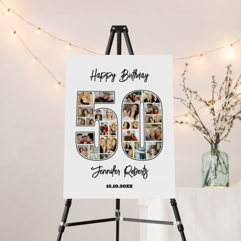 Celebrate 50th birthday with this printable photo collage foam board. Choose your favorite photos for display. Customize the name, text and date to fit your occasion. This will be a lovely keepsake with personalized message to look back on with family and friends. If you need any other number as your collage, feel free to message me. Diy 50th Birthday Decorations, 50th Birthday Party Centerpieces, 50th Birthday Celebration Ideas, Birthday Photo Displays, 50th Birthday Centerpieces, 50th Birthday Party Decorations, Birthday Photo Collage, 50th Birthday Decorations, Birthday Photo Booths