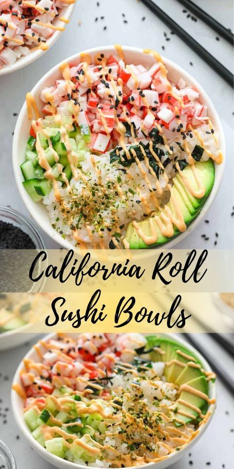 Resep Sushi, California Roll Sushi, Sushi Bowl Recipe, Sushi Bowls, Sushi Recipes Homemade, Roll Sushi, Bowls Recipes, Resep Salad, Healthy Bowls Recipes