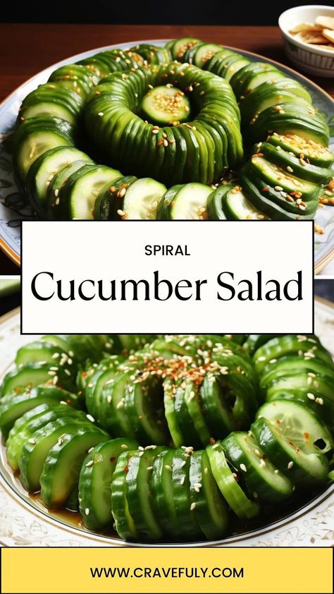 Spiral Cucumber Salad – Cravefuly Spiral Cucumber Recipes, Spiral Cucumber Salad, Chinese Chili Oil, Chinese Chili, Cucumber Canning, Cucumber Salad Recipe, Mini Cucumbers, Summer Side Dish, Sesame Ginger