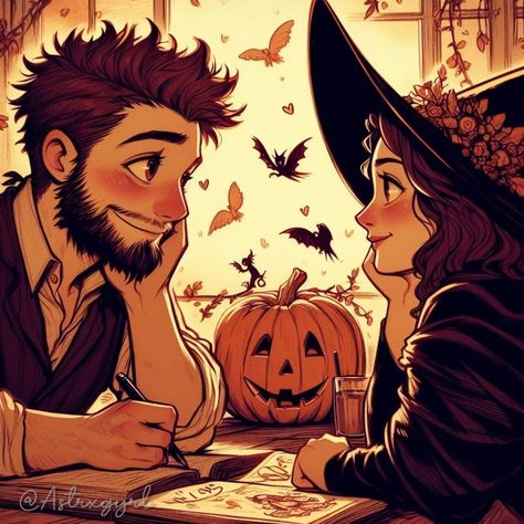 Witchy couple Gothic Couple Art, Witchy Romance Aesthetic, Witch And Wizard Couple, Witch Couple, Studying Together, Witch Cartoon, Cartoon Couple, Couple Pfp, Dreamy Artwork