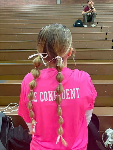 Beauty and Makeup: #beauty, #makeup, #skincare, #haircare Bubble Braid For Volleyball, How Do You Do Bubble Braids, Bubble Braids With Ribbon, Lax Hair, Braids With Ribbon, Type Hairstyles, Dig Pink, Morning Before School, Volleyball Hairstyles Bubble Braids