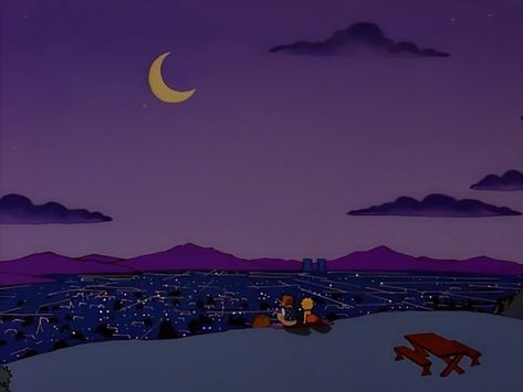 Simpsons Night Aesthetic, Simpsons Background, Nostalgia Background, Scenic Simpsons, The Simpsons Aesthetic, Simpson Background, Cartoon Sunset, Simpson Aesthetic, Simpsons Aesthetic