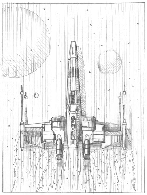 Star Wars Ship Drawing, Starwars Sketches Easy, Spaceship Drawing Sketches, X Wing Drawing, Star Wars Art Drawings Sketch, Star Wars Dibujos, Star Wars Sketches, Movie Sketches, Drawing Star Wars