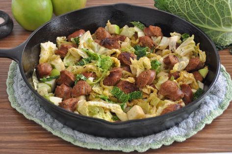 Chicken Apple Sausage & Cabbage Sauté - DR. IZABELLA WENTZ, PHARM D Sausage Cabbage, Izabella Wentz, Aip Diet Recipes, Chicken Sausages, Chicken Apple, Chicken Apple Sausage, Healthy Dinner Options, Gluten Dairy Free, Quick Diet