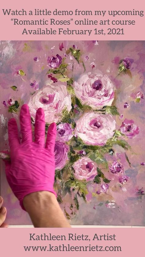 “Romantic Roses��” art course by Kathleen Rietz [Video] | Flower art painting, Canvas painting, Painting art lesson Impressionist Roses, Roses Acrylic Painting, Rose Painting Acrylic, Video Flower, Abstract Flower Paintings, Rose Paintings, Online Art Courses, Acrylic Rose, Painting Roses