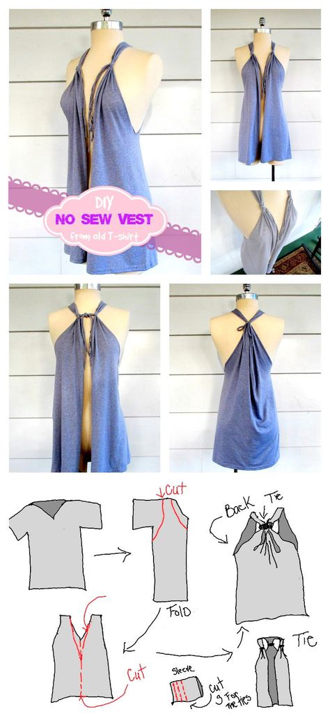 No Sew Project: Make Beautiful Vests from Old T-shirts in Less Than 5 Minutes: Diy Outfits From Old Clothes, Diy Vest, T Shirt Remake, Diy Outfits, Diy Fashion Projects, Quoi Porter, Surat Gujarat, Best Amazon Products, Shirt Refashion