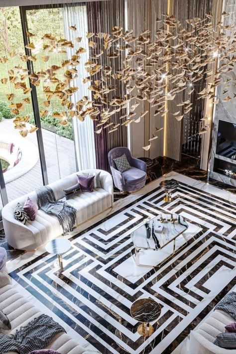 luxury living room with white sofa and black and white floor Waterjet Marble Design, Luxury Marble Flooring, Floor Pattern Design, Marble Floor Pattern, Amazing Rooms, Marble Pattern Design, Marble Flooring Design, Modern Flooring, Luxury Floor