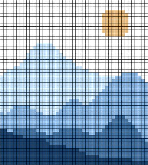 Alpha pattern #72852 | BraceletBook Crochet Tapestry Landscape, Mountain Grid Pattern, Knit Mountain Pattern, Mountains Alpha Pattern, Earth Alpha Pattern, Mountain Knitting Chart, Blue Alpha Pattern, Alpha Pattern Knitting, Landscape Alpha Pattern